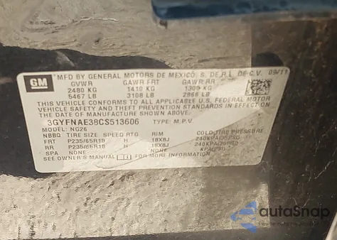 2012 Cadillac Srx Luxury Collection from USA, damaged, VIN 3GYFNAE38CS513606